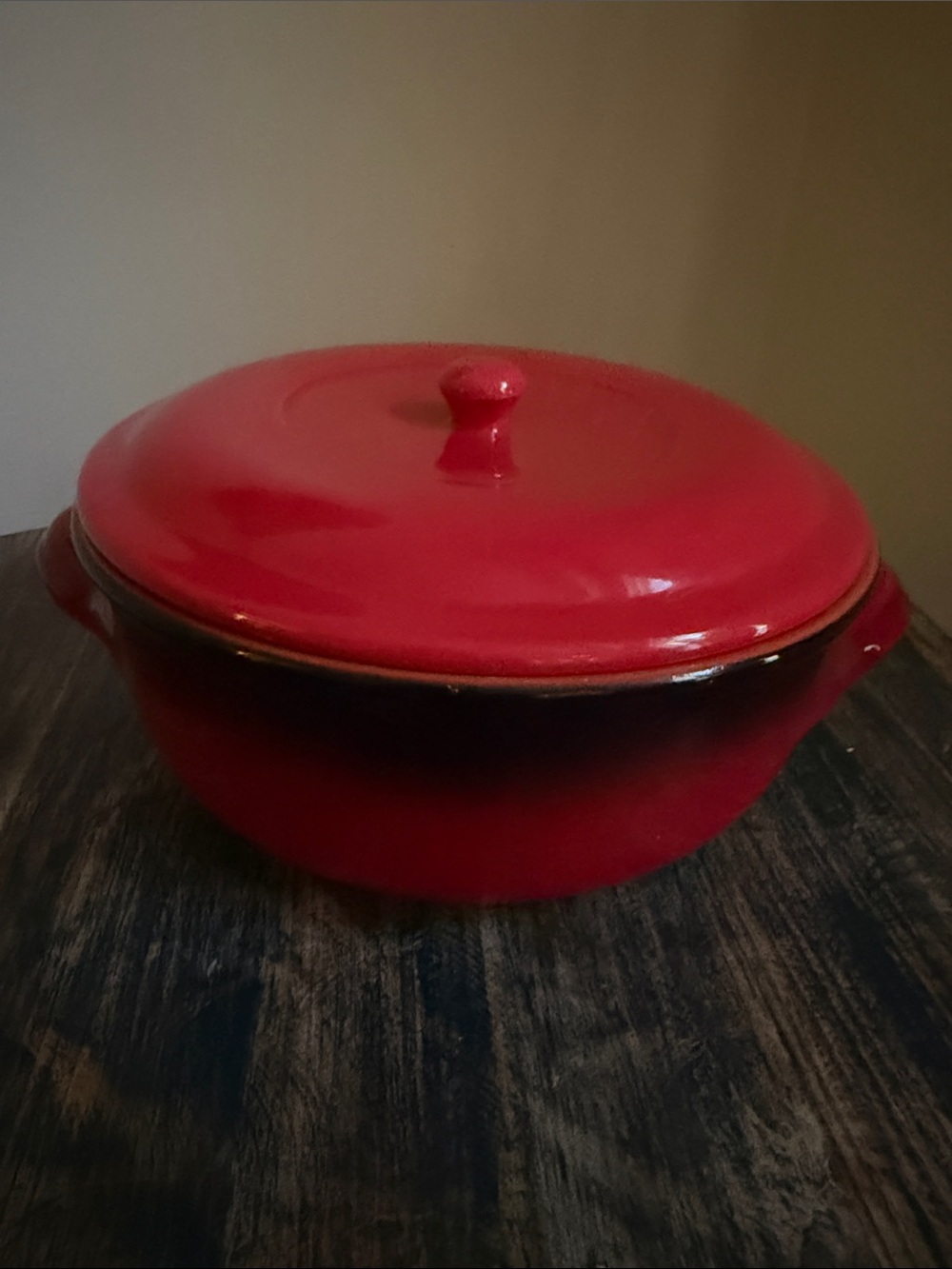 Red Enamel Covered Casserole Dish - Brand Unknown